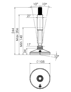 Machine foot XH105-M20 x 210/115-M20 x 80, AISI 304, Black NBR 2