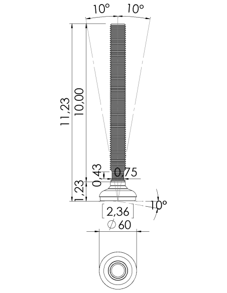 Machine foot HP60-UNC 1 x 10, AISI 304