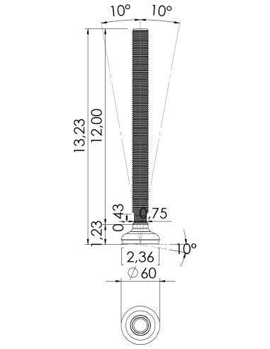 Machine foot HP60-UNC 1 x 12, AISI 304