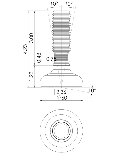 Machine foot HP60-UNC 1 x 3, AISI 304