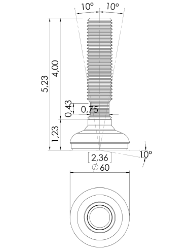 Machine foot HP60-UNC 1 x 4, AISI 304