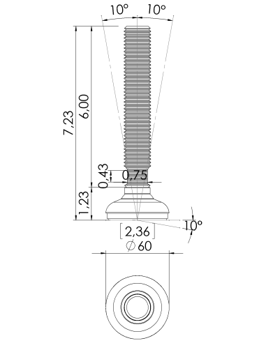 Machine foot HP60-UNC 1 x 6, AISI 304