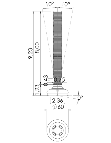 Machine foot HP60-UNC 1 x 8, AISI 304