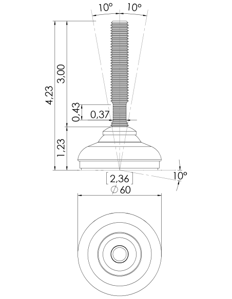 Machine foot HP60-UNC 1/2 x 3, AISI 304