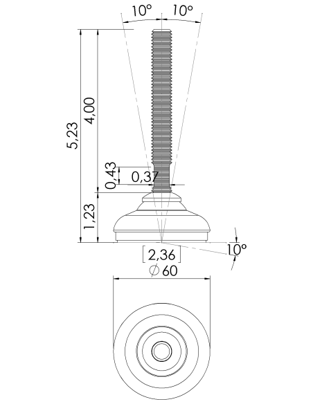 Machine foot HP60-UNC 1/2 x 4, AISI 304