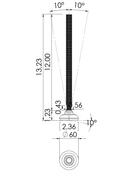 Machine foot HP60-UNC 3/4 x 12, AISI 304