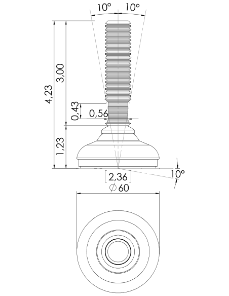 Machine foot HP60-UNC 3/4 x 3, AISI 304