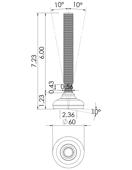 Machine foot HP60-UNC 3/4 x 6, AISI 304