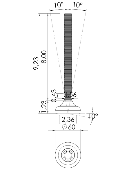 Machine foot HP60-UNC 3/4 x 8, AISI 304