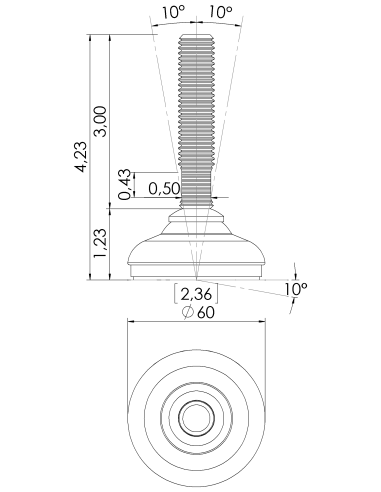 Machine foot HP60-UNC 5/8 x 3, AISI 304