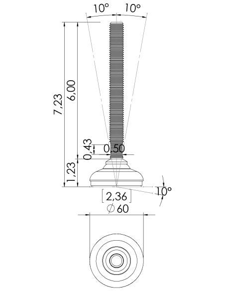 Machine foot HP60-UNC 5/8 x 6, AISI 304