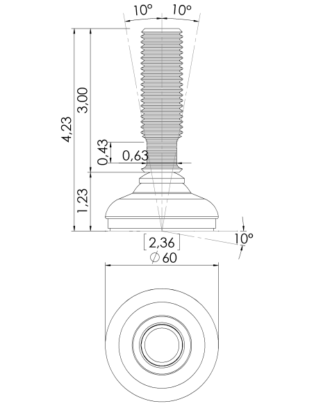 Machine foot HP60-UNC 7/8 x 3, AISI 304