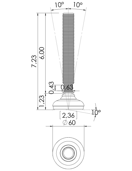 Machine foot HP60-UNC 7/8 x 6, AISI 304