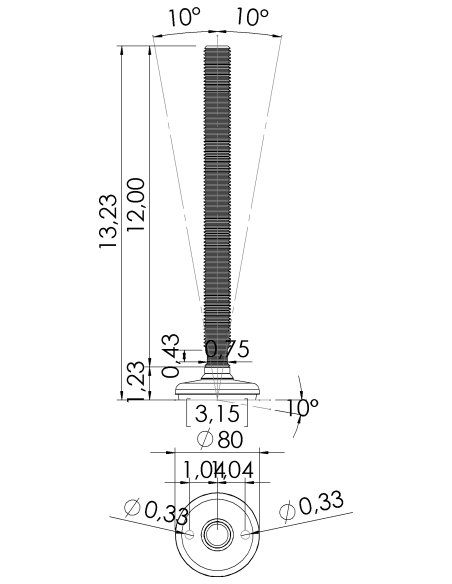 Machine foot HP80-UNC 1 x 12, AISI 304