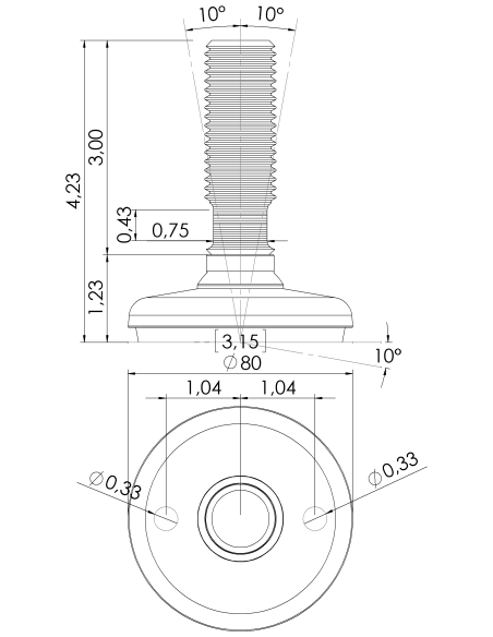 Machine foot HP80-UNC 1 x 3, AISI 304