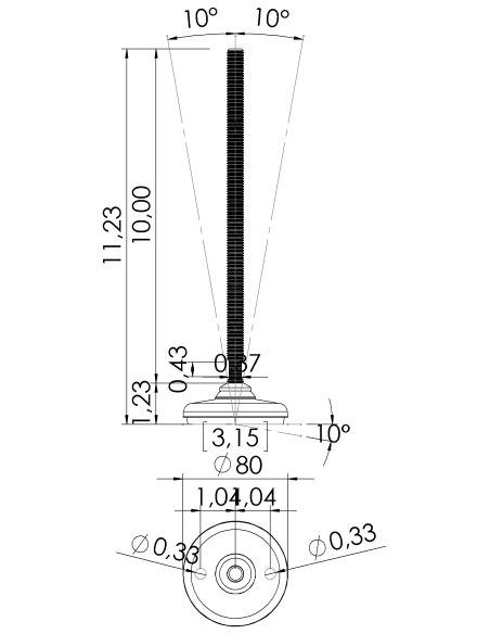 Machine foot HP80-UNC 1/2 x 10, AISI 304