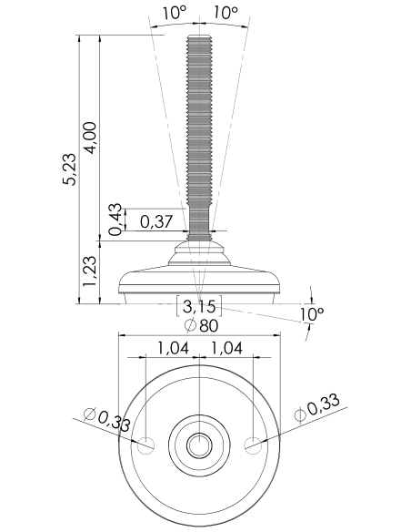 Machine foot HP80-UNC 1/2 x 4, AISI 304