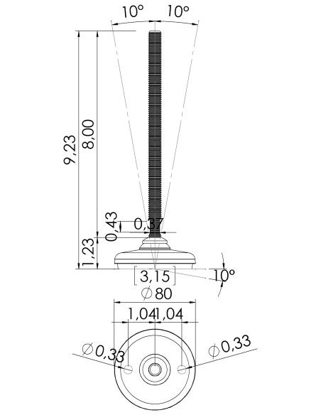 Machine foot HP80-UNC 1/2 x 8, AISI 304