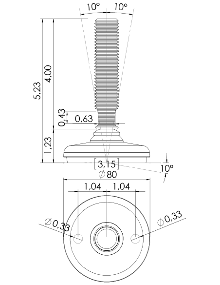 Machine foot HP80-UNC 7/8 x 4, AISI 304