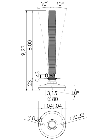 Machine foot HP80-UNC 7/8 x 8, AISI 304