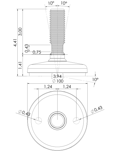 Machine foot HP100-UNC 1 x 3, AISI 304