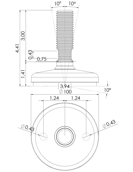 Machine foot HP100-UNC 1 x 3, AISI 304