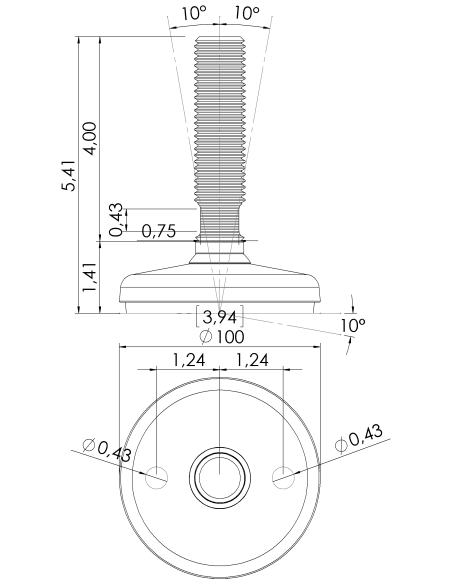 Machine foot HP100-UNC 1 x 4, AISI 304
