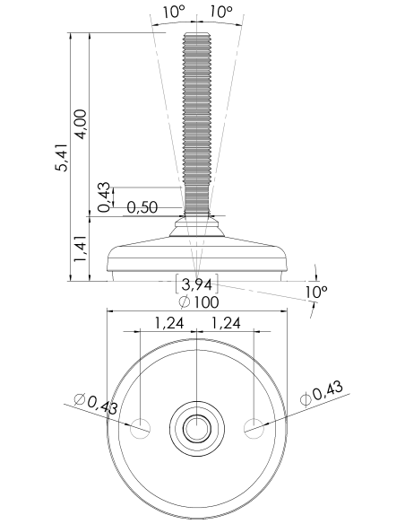 Machine foot HP100-UNC 5/8 x 4, AISI 304