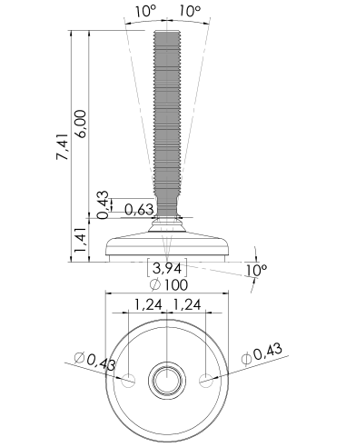 Machine foot HP100-UNC 7/8 x 6, AISI 304