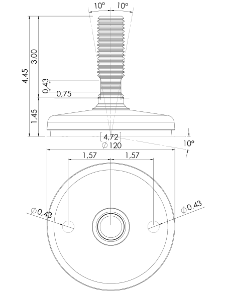 Machine foot HP120-UNC 1 x 3, AISI 304