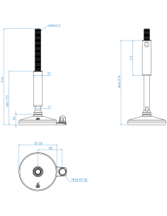 Machine foot XH-FIX126-M20 x 280/150-M20 x 115, AISI 304, Blue NBR, 1 fixation 2