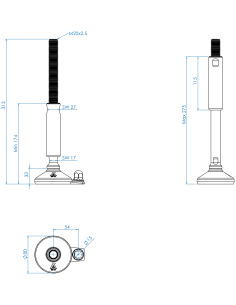 Machine foot XH-FIX81-M20 x 280/150-M20 x 115, AISI 304, Blue NBR, 1 fixation 2