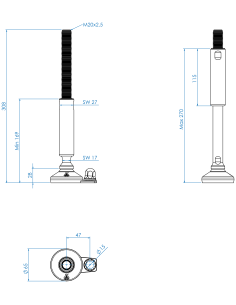 Machine foot XH-FIX66-M20 x 280/150-M20 x 115, AISI 304, Blue NBR, 1 fixation 2